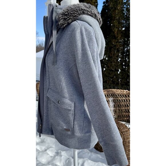 Eddie Bauer Outdoor Hoodie Size Med Grey Removable Faux Fur Hood Jacket Y2K Ski - Picture 12 of 12